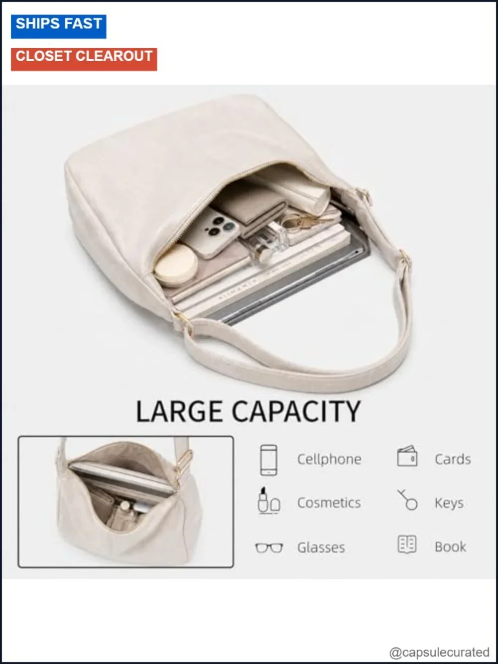 Slouchy Hobo Bag Foldable Crossbody PU Leather Adjustable Strap 5 Pockets